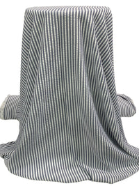 Navy/White 100% Rayon Vertical Stripe Seersucker Shirting - NY Designer - 56W