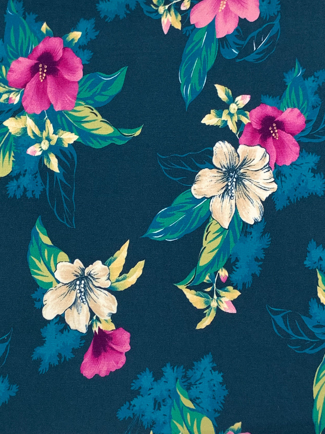 Deep Sea Blue/Pale Goldenrod/Magenta/Multi Rayon/Lycra Floral Print Jersey Knit - NY Designer - 60W