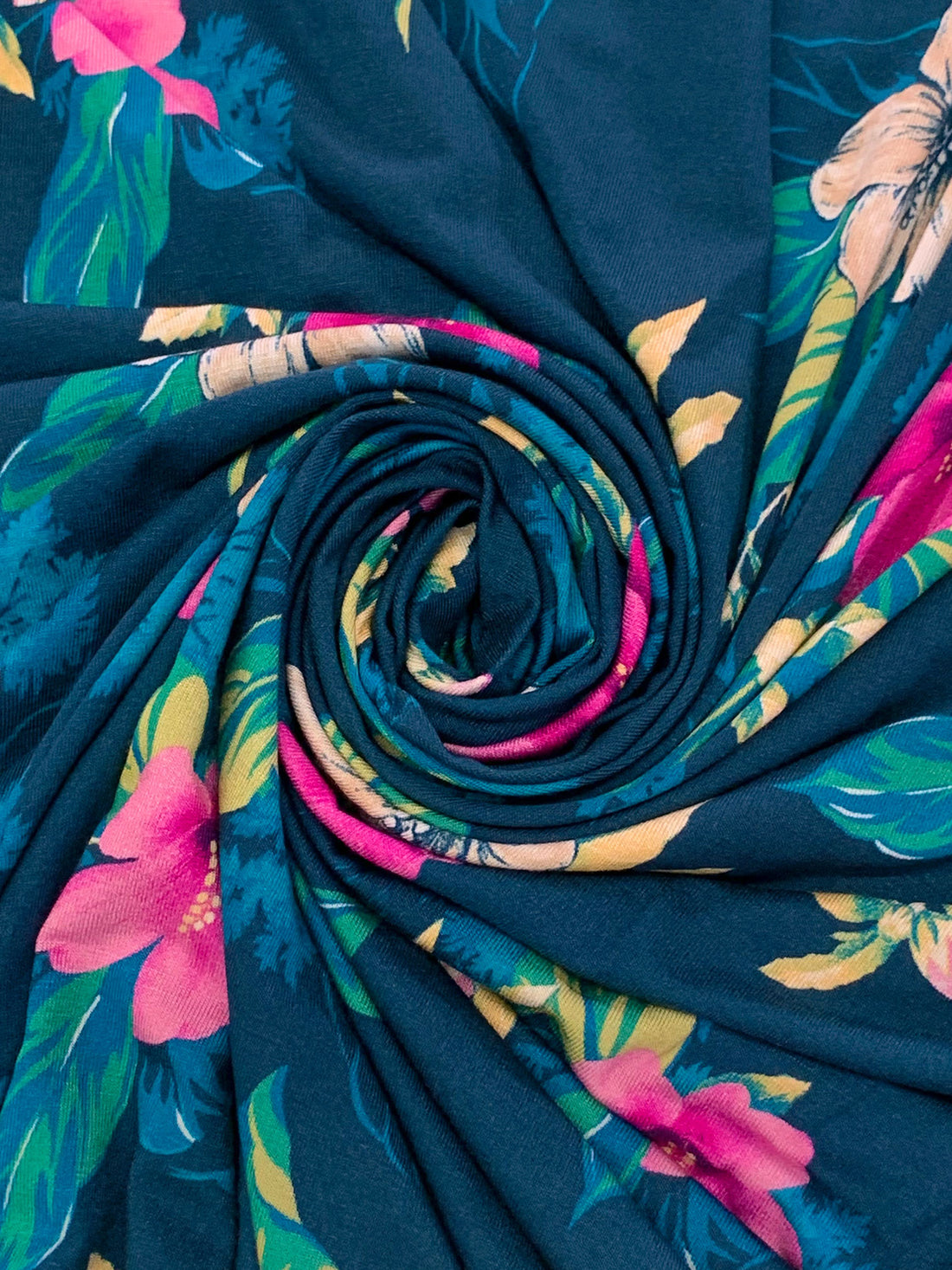 Deep Sea Blue/Pale Goldenrod/Magenta/Multi Rayon/Lycra Floral Print Jersey Knit - NY Designer - 60W