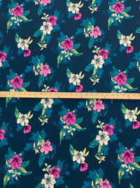 Deep Sea Blue/Pale Goldenrod/Magenta/Multi Rayon/Lycra Floral Print Jersey Knit - NY Designer - 60W