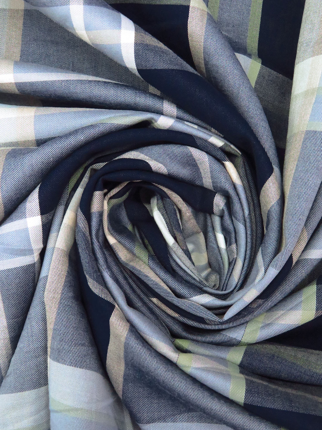 Midnight Navy/Sage/Slate Gray/Multi Cotton/Rayon Yarn-Dyed Plaid Weave Shirting - NY Designer - 56W