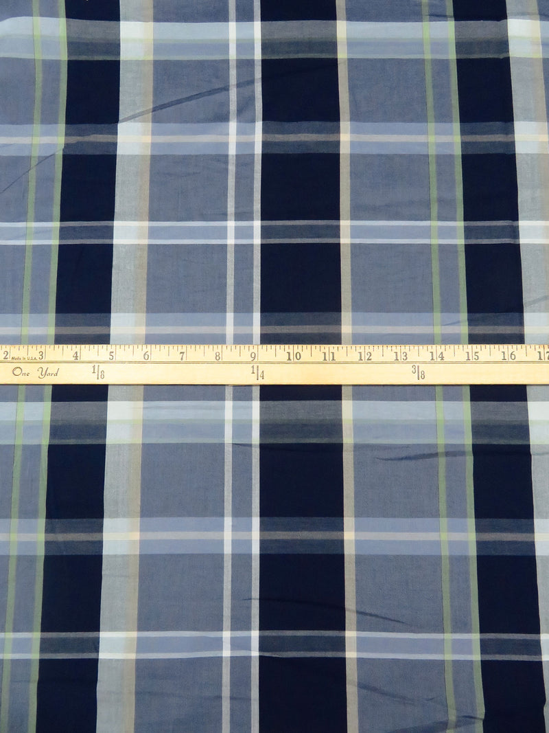 Midnight Navy/Sage/Slate Gray/Multi Cotton/Rayon Yarn-Dyed Plaid Weave Shirting - NY Designer - 56W