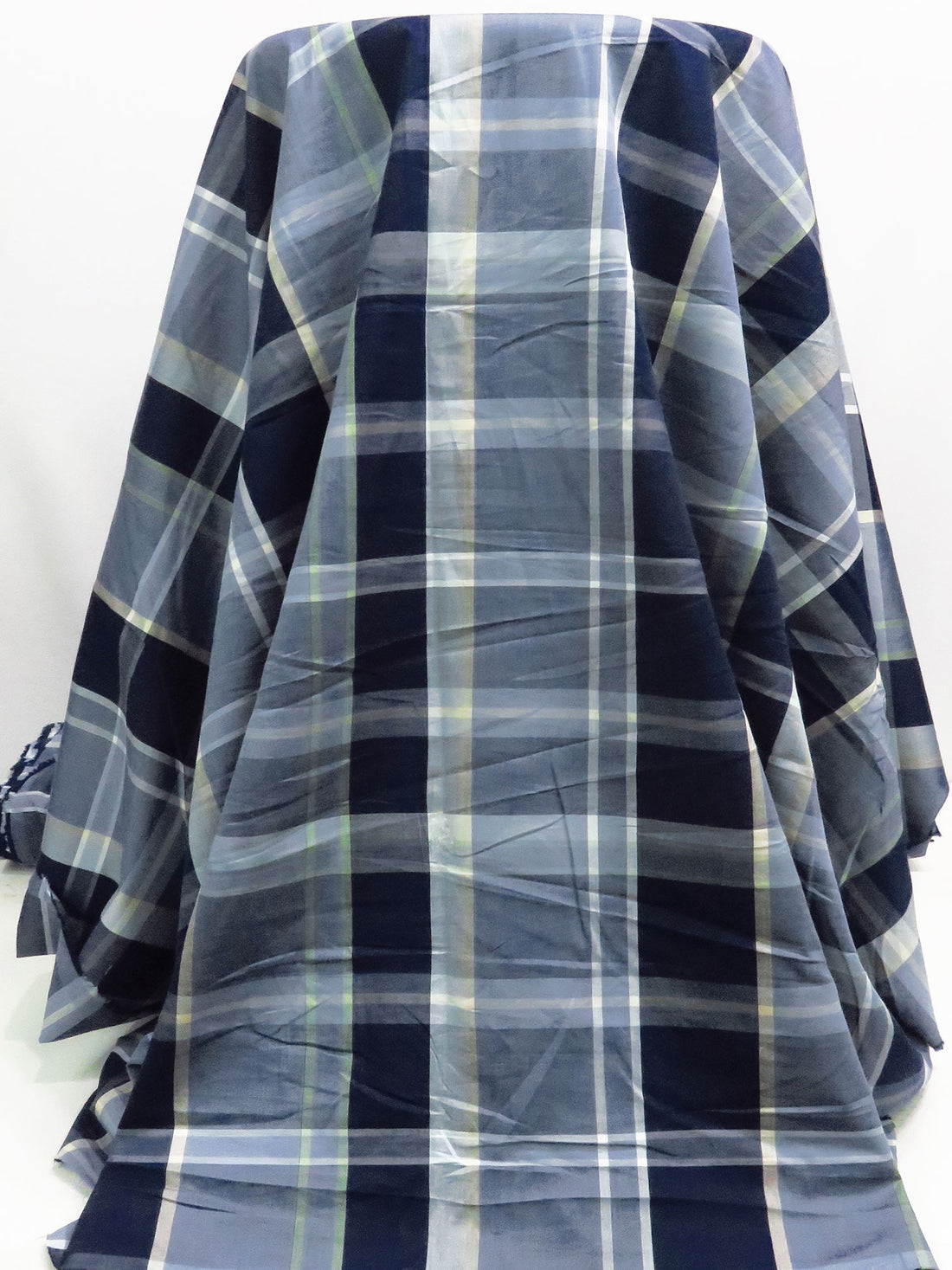 Midnight Navy/Sage/Slate Gray/Multi Cotton/Rayon Yarn-Dyed Plaid Weave Shirting - NY Designer - 56W