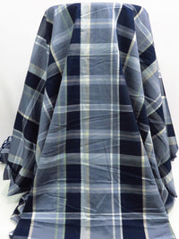 Midnight Navy/Sage/Slate Gray/Multi Cotton/Rayon Yarn-Dyed Plaid Weave Shirting - NY Designer - 56W