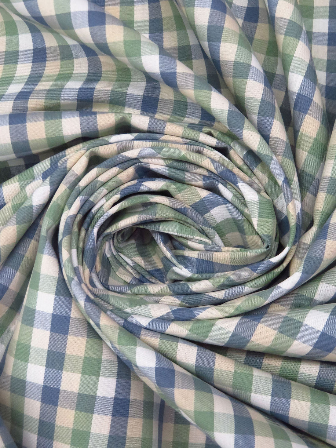 Wheat/White/Artichoke/Slate Blue 100% Cotton Yarn-Dyed Plaid Weave Shirting - NY Designer - 56W