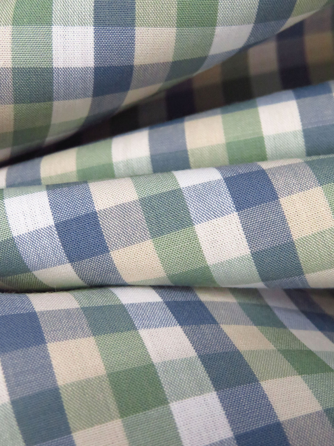Wheat/White/Artichoke/Slate Blue 100% Cotton Yarn-Dyed Plaid Weave Shirting - NY Designer - 56W
