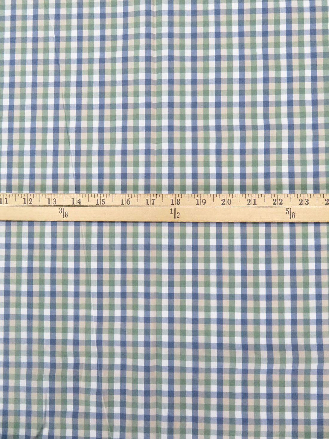 Wheat/White/Artichoke/Slate Blue 100% Cotton Yarn-Dyed Plaid Weave Shirting - NY Designer - 56W