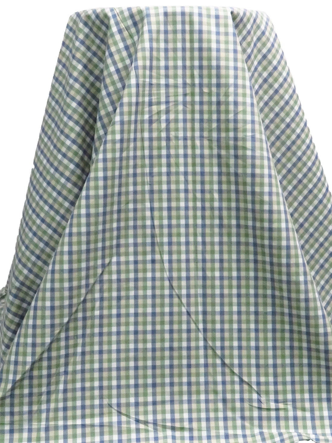 Wheat/White/Artichoke/Slate Blue 100% Cotton Yarn-Dyed Plaid Weave Shirting - NY Designer - 56W