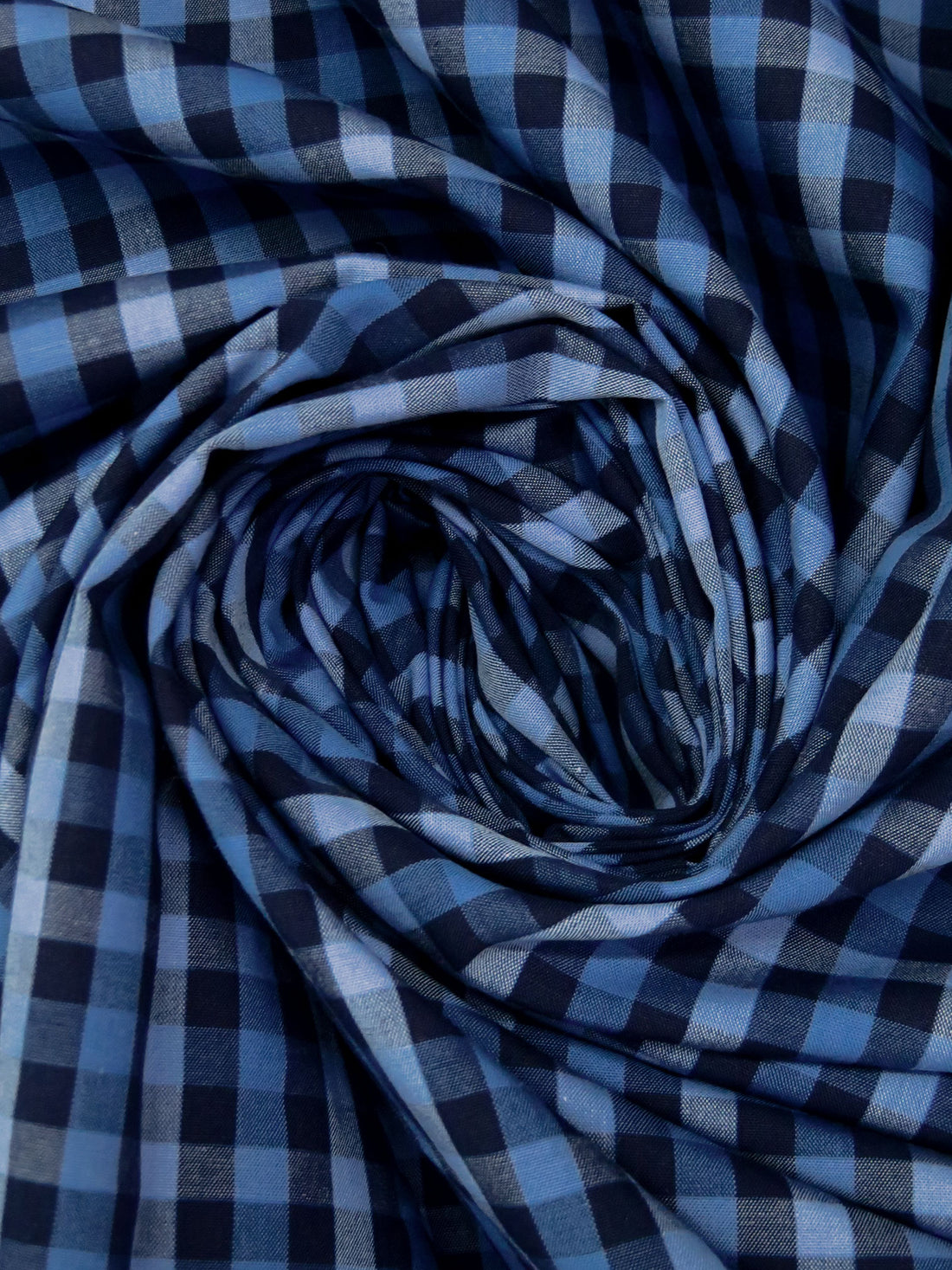 Midnight Navy/Light Vista Blue/Cyan Cobalt 100% Cotton Yarn-Dyed Plaid Weave Shirting - NY Designer - 56W