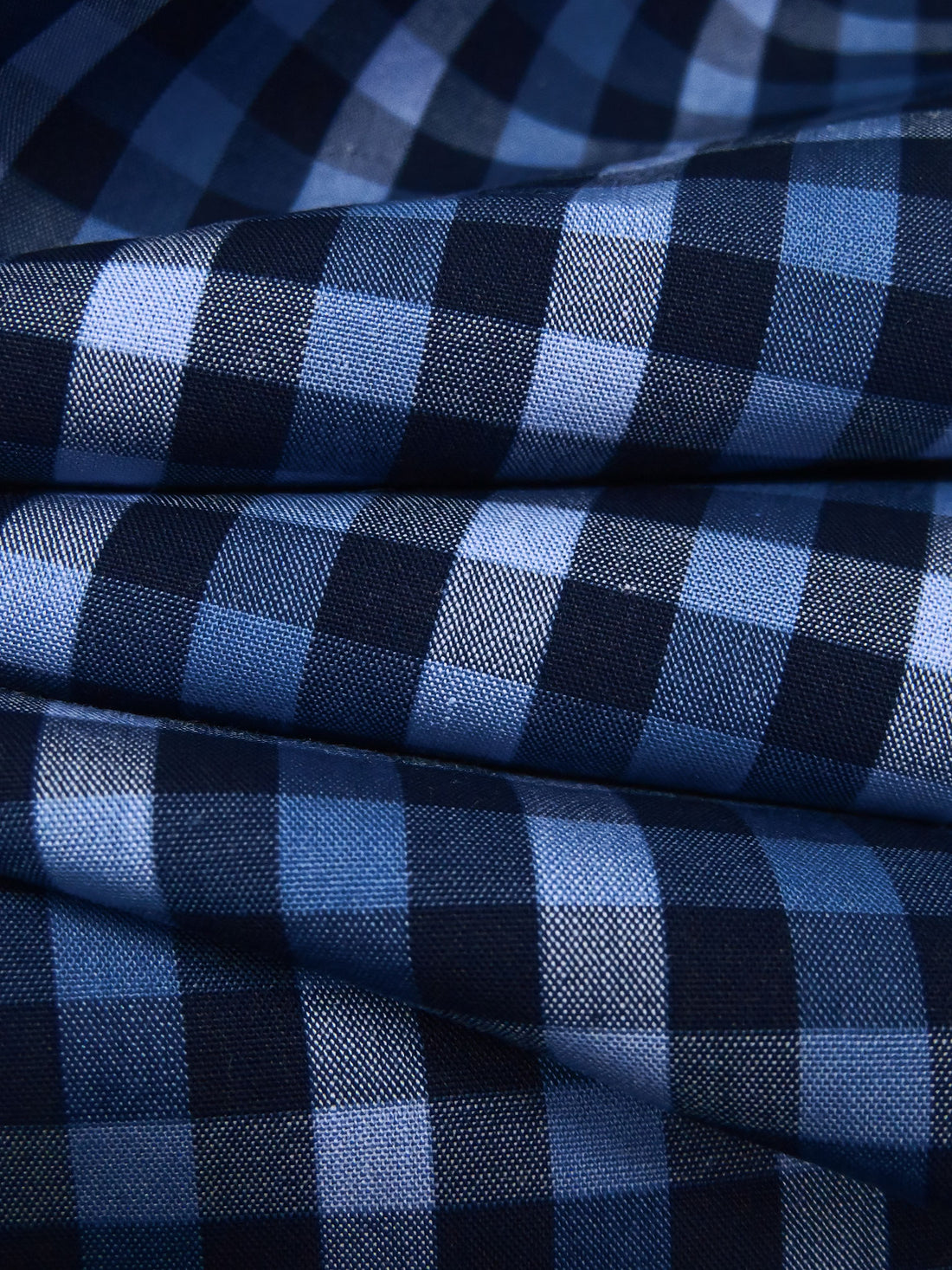 Midnight Navy/Light Vista Blue/Cyan Cobalt 100% Cotton Yarn-Dyed Plaid Weave Shirting - NY Designer - 56W