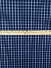 Midnight Navy/Light Vista Blue/Cyan Cobalt 100% Cotton Yarn-Dyed Plaid Weave Shirting - NY Designer - 56W