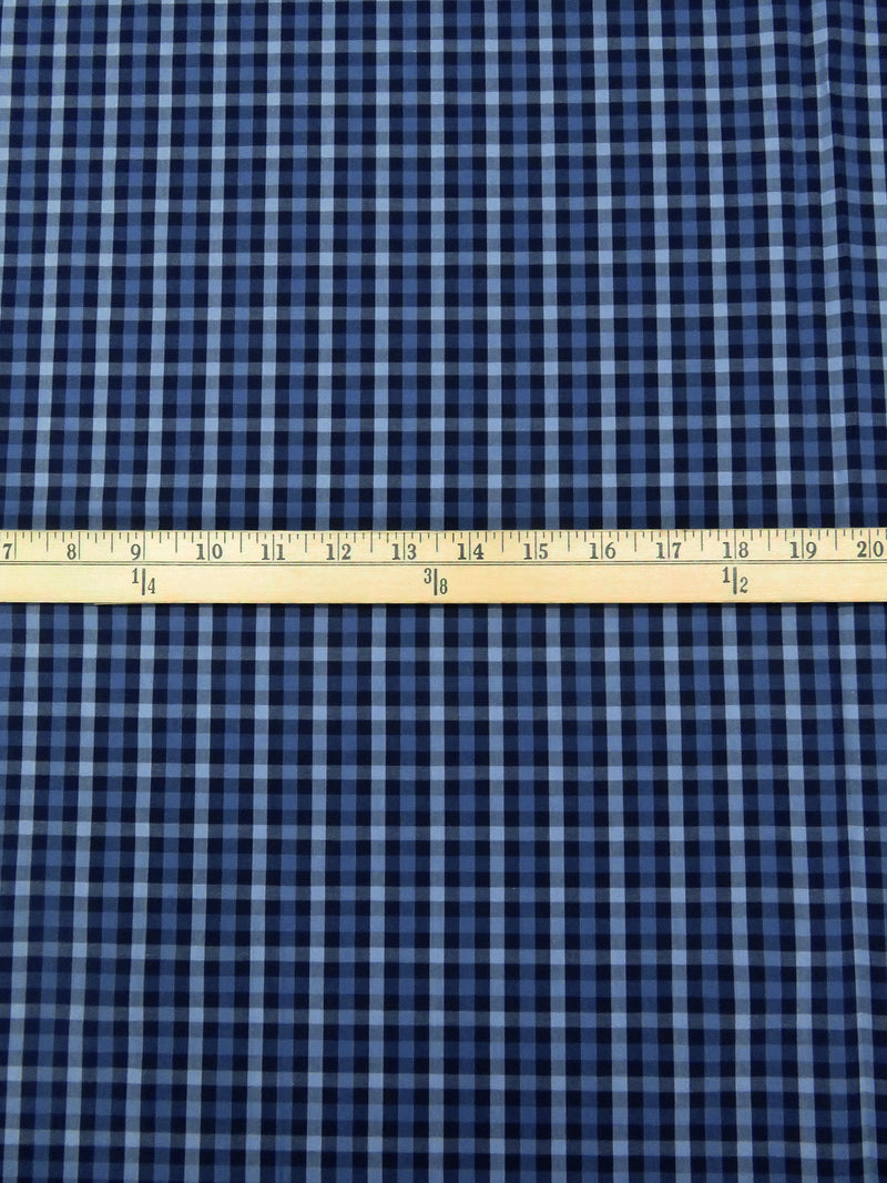 Midnight Navy/Light Vista Blue/Cyan Cobalt 100% Cotton Yarn-Dyed Plaid Weave Shirting - NY Designer - 56W