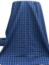 Midnight Navy/Light Vista Blue/Cyan Cobalt 100% Cotton Yarn-Dyed Plaid Weave Shirting - NY Designer - 56W