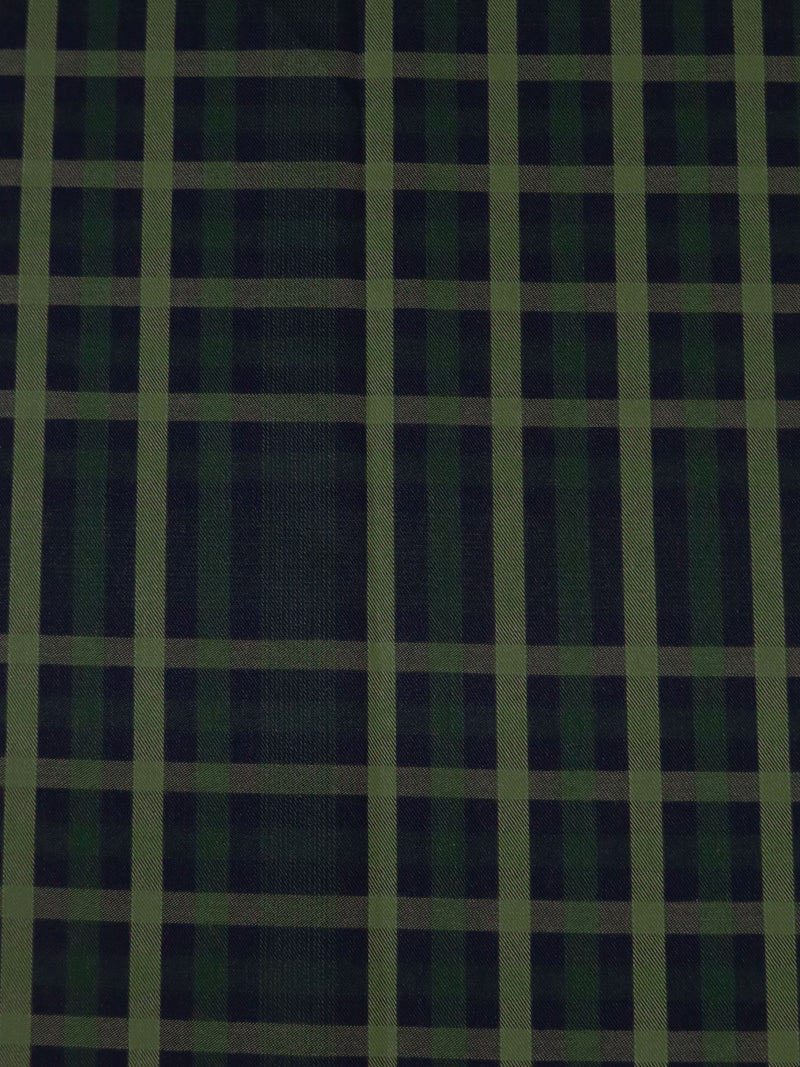 Midnight Navy/Asparagus/Dark Forest Green Cotton/Rayon Yarn-Dyed Plaid Weave Shirting - NY Designer - 54W