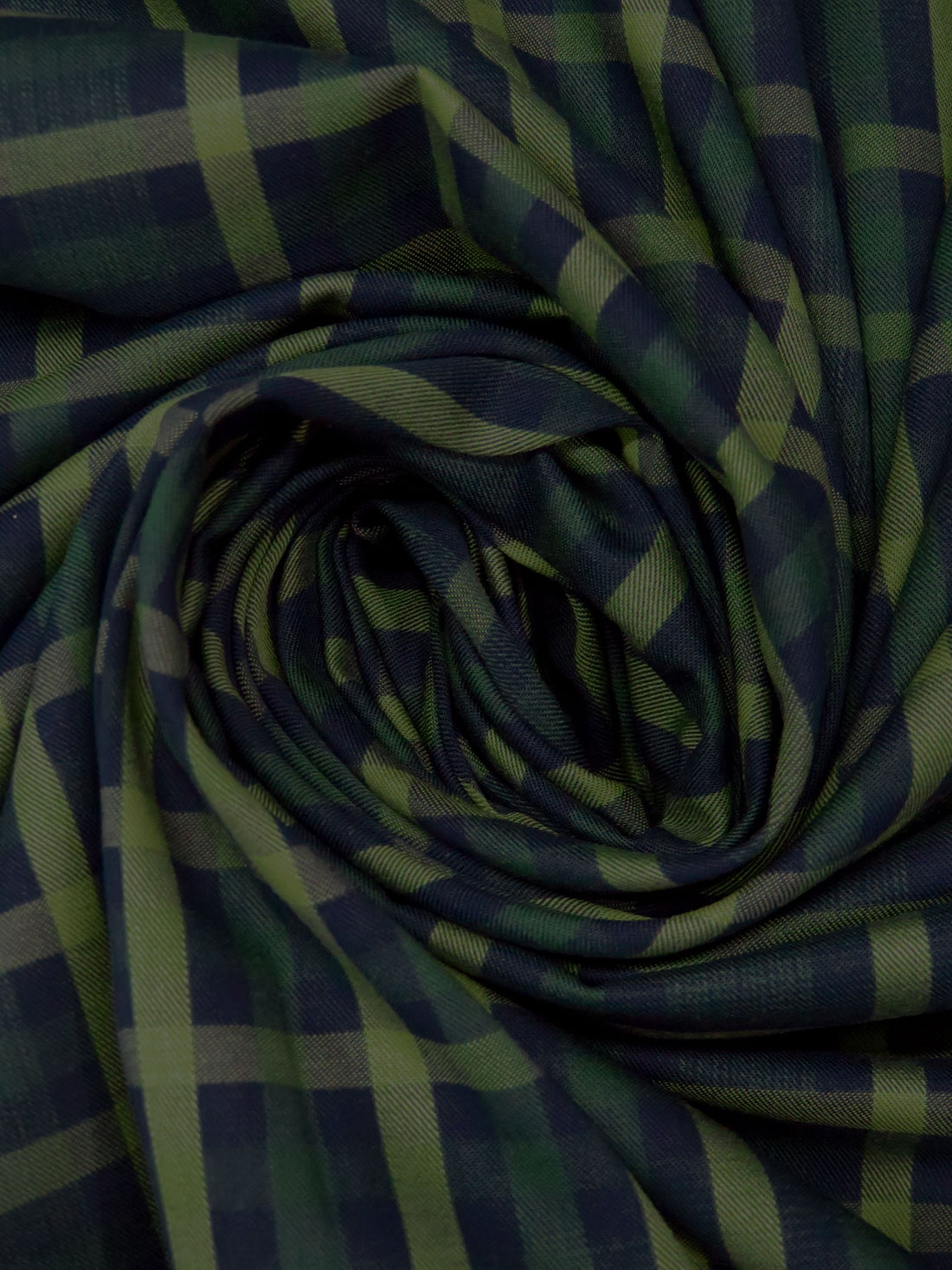 Midnight Navy/Asparagus/Dark Forest Green Cotton/Rayon Yarn-Dyed Plaid Weave Shirting - NY Designer - 54W