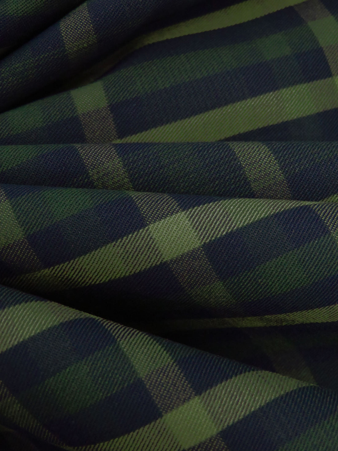 Midnight Navy/Asparagus/Dark Forest Green Cotton/Rayon Yarn-Dyed Plaid Weave Shirting - NY Designer - 54W