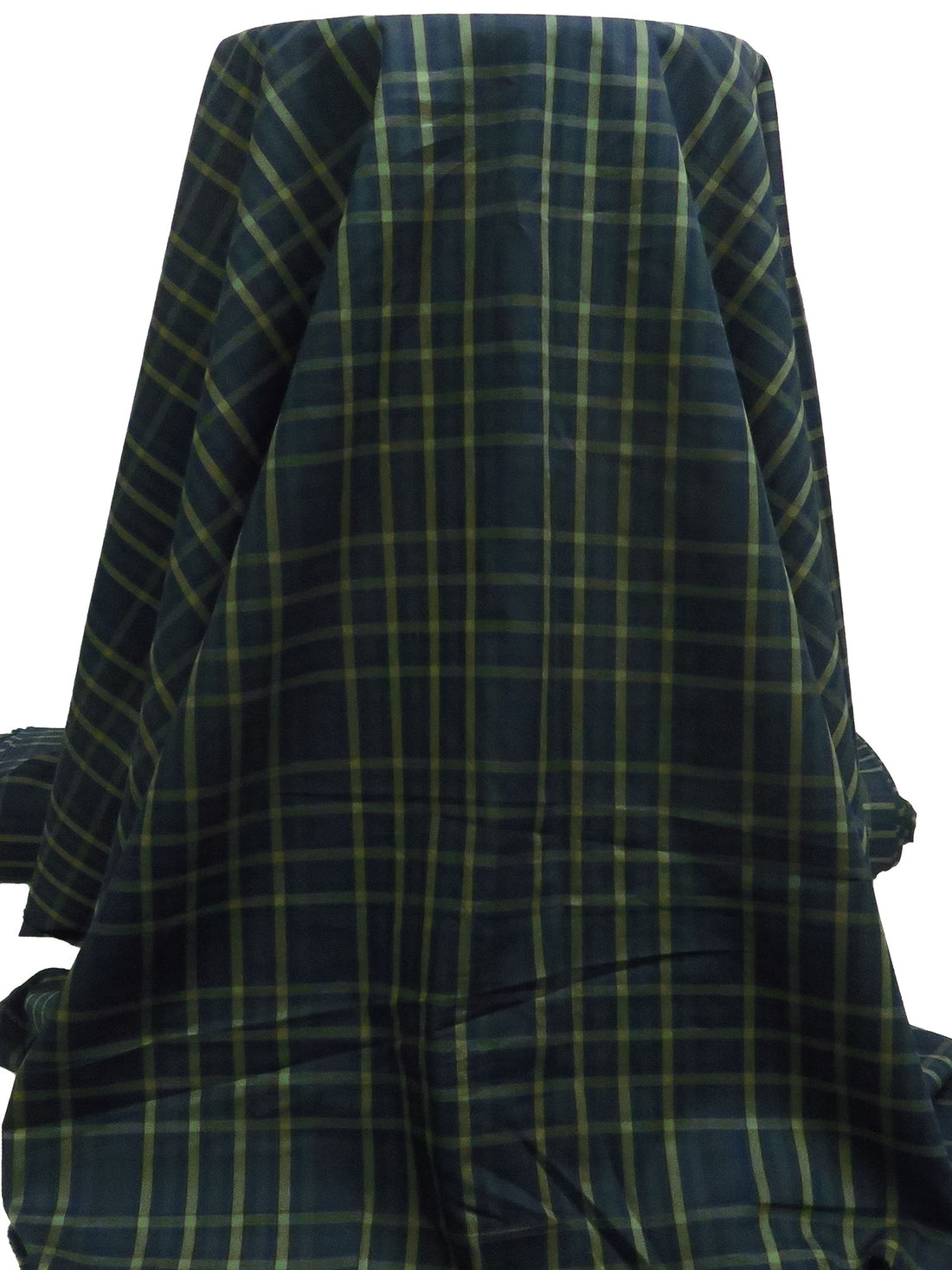 Midnight Navy/Asparagus/Dark Forest Green Cotton/Rayon Yarn-Dyed Plaid Weave Shirting - NY Designer - 54W
