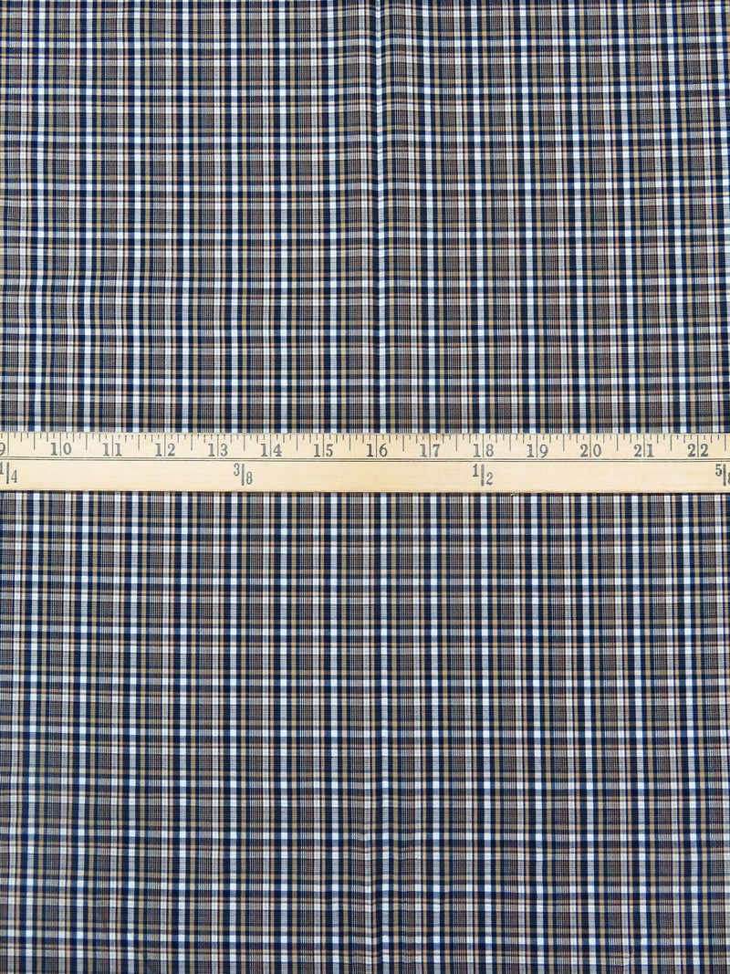 Midnight Navy/White/Mellow Apricot 100% Cotton Yarn-Dyed Plaid Shirting - NY Designer - 54W