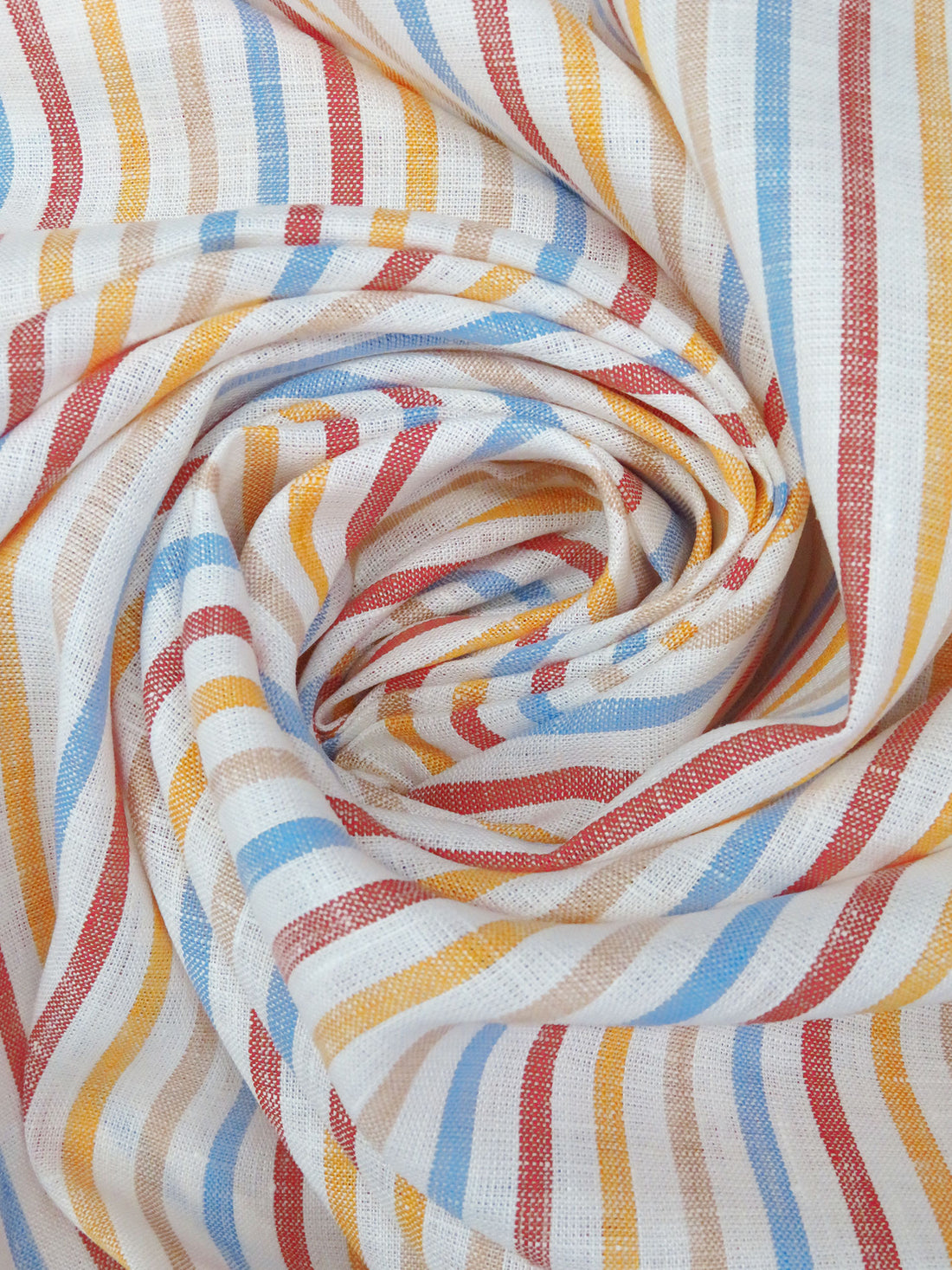 White/Marigold/Iceberg Blue/Multi 100% Linen Vertical Stripe Weave Shirt Weight Woven - NY Designer - 60W
