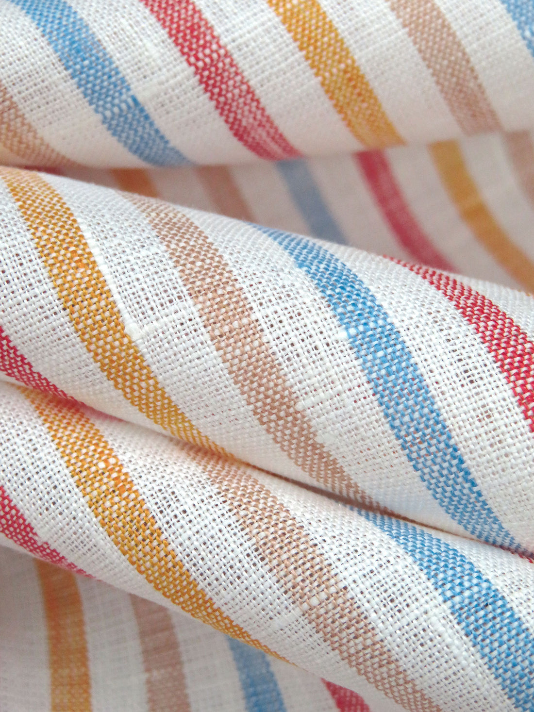 White/Marigold/Iceberg Blue/Multi 100% Linen Vertical Stripe Weave Shirt Weight Woven - NY Designer - 60W