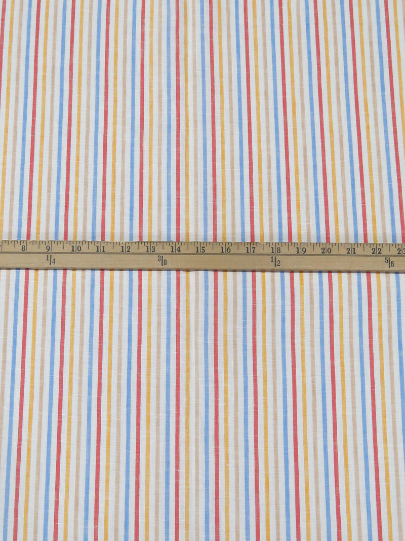 White/Marigold/Iceberg Blue/Multi 100% Linen Vertical Stripe Weave Shirt Weight Woven - NY Designer - 60W