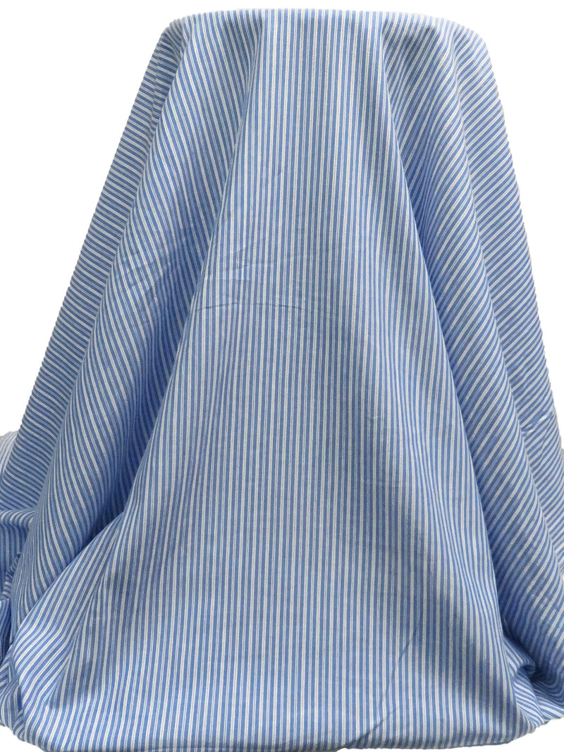 Dark Cornflower/White 100% Cotton Vertical Stripe Open Weave Shirting - NY Designer - 58W