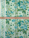Teal/Pomelo Green/Celadon/Multi 100% Rayon Single Border Floral On Vertical Stripe Print Twill Challis - NY Designer - 56W