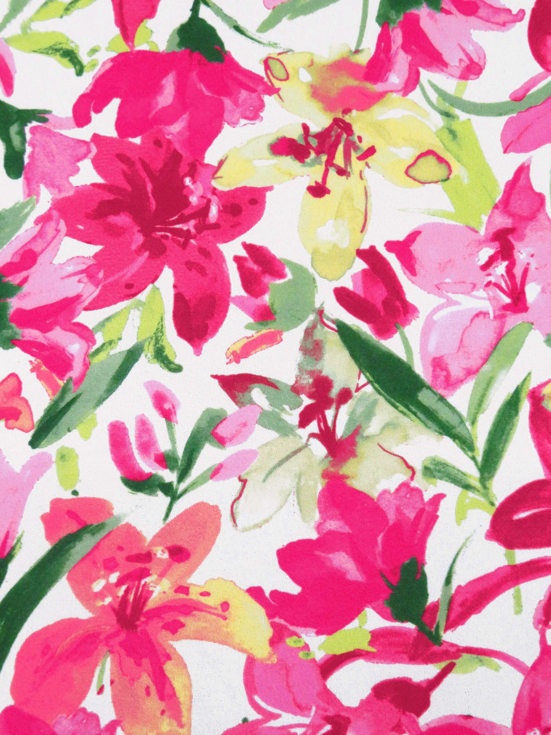 Off-White/French Fuchsia/Light Yellow/Multi Polyester/Lycra Artistic Floral Print Crepe Techno Knit 56W