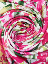 Off-White/French Fuchsia/Light Yellow/Multi Polyester/Lycra Artistic Floral Print Crepe Techno Knit 56W