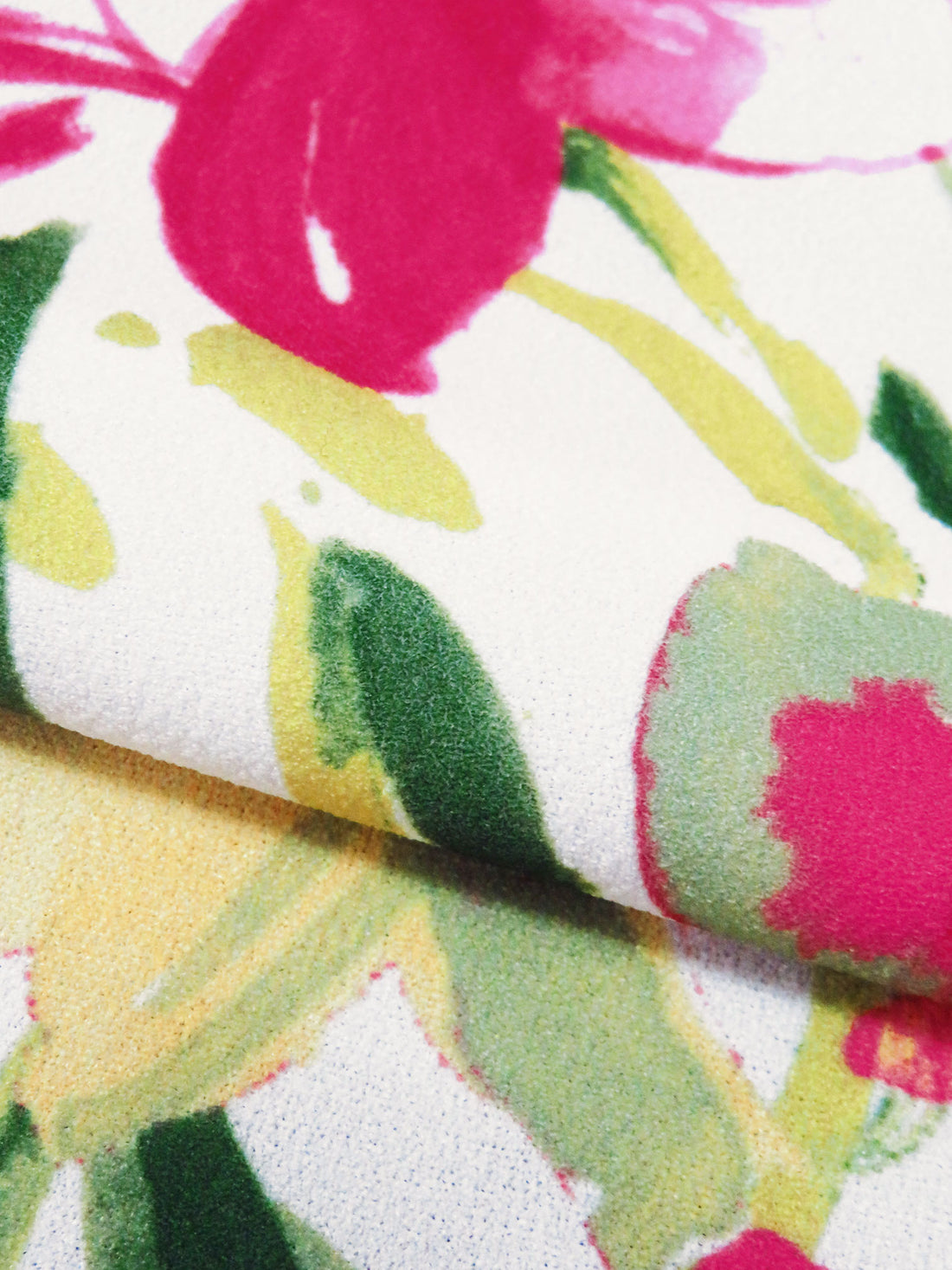 Off-White/French Fuchsia/Light Yellow/Multi Polyester/Lycra Artistic Floral Print Crepe Techno Knit 56W