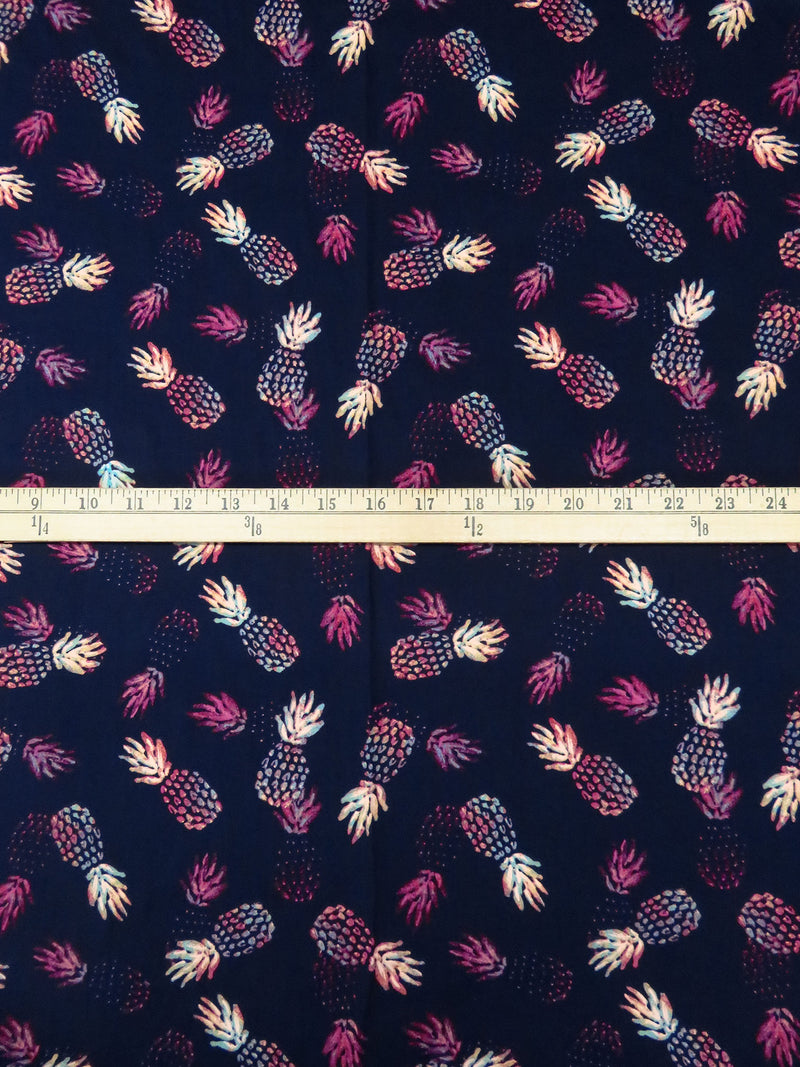Midnight Navy/Grape/White/Multi 100% Cotton Pineapple Print Lawn - NY Designer - 56W