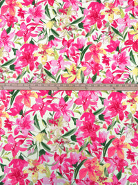 Off-White/French Fuchsia/Light Yellow/Multi Polyester/Lycra Artistic Floral Print Crepe Techno Knit 56W