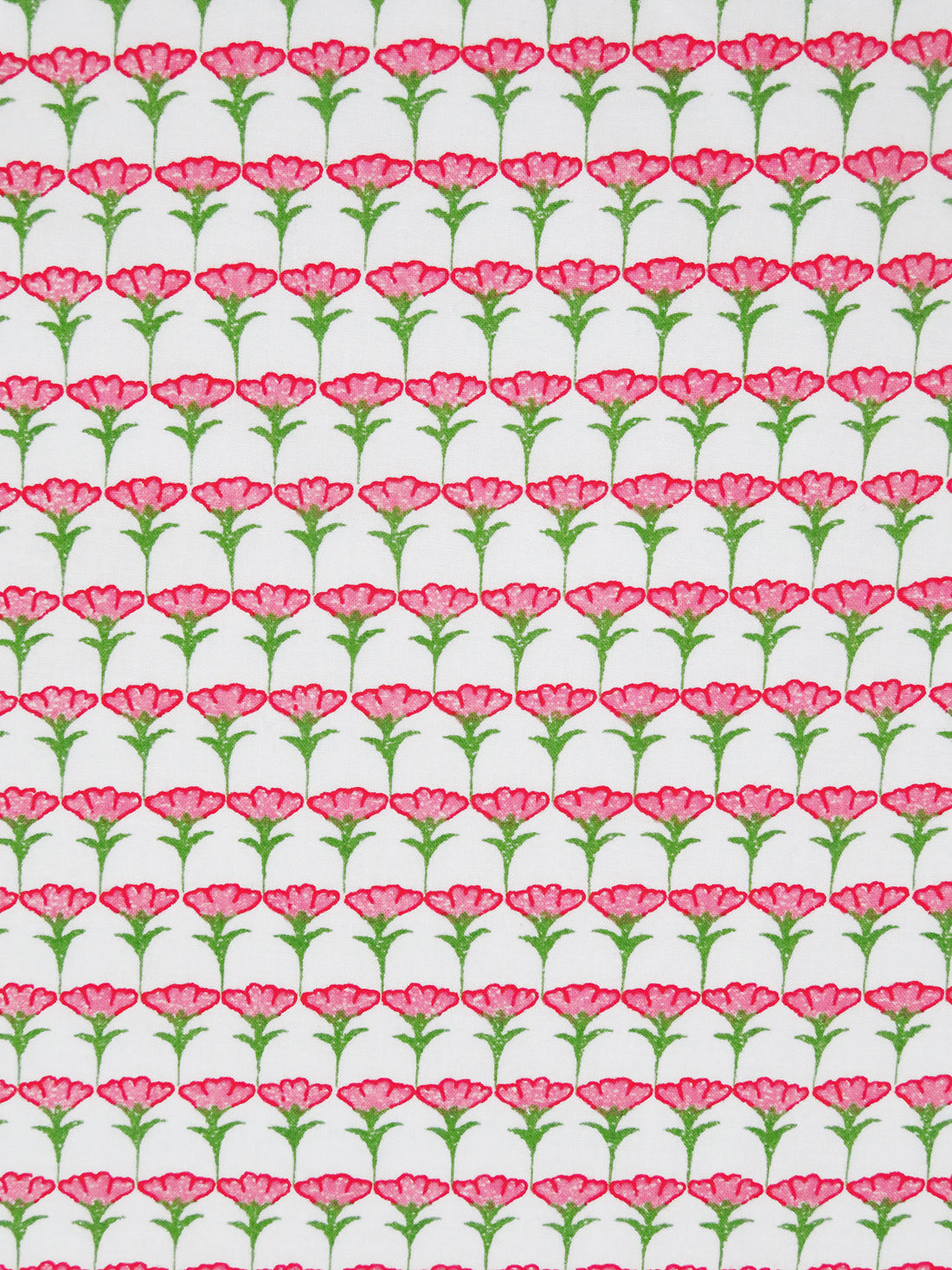 White/Fern Green/Light Coral/Multi 100% Cotton Floral Rows Print Lawn - NY Designer - 60W