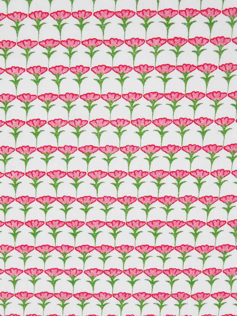 White/Fern Green/Light Coral/Multi 100% Cotton Floral Rows Print Lawn - NY Designer - 60W
