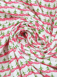 White/Fern Green/Light Coral/Multi 100% Cotton Floral Rows Print Lawn - NY Designer - 60W