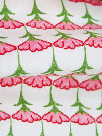White/Fern Green/Light Coral/Multi 100% Cotton Floral Rows Print Lawn - NY Designer - 60W