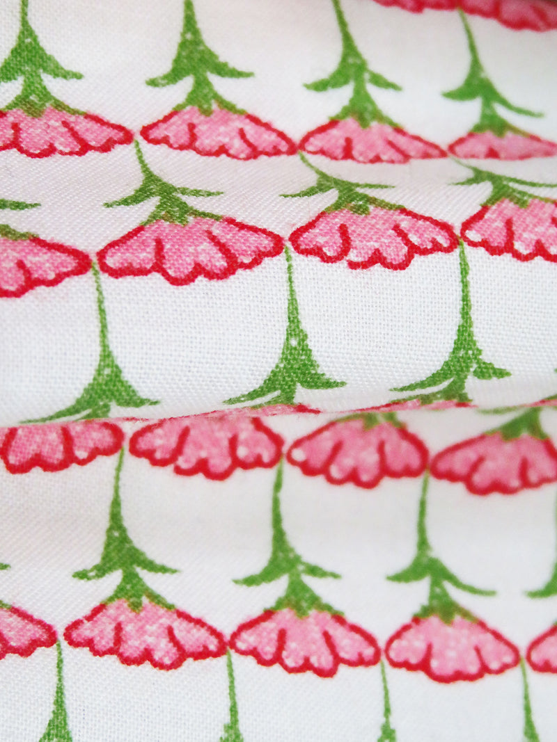 White/Fern Green/Light Coral/Multi 100% Cotton Floral Rows Print Lawn - NY Designer - 60W