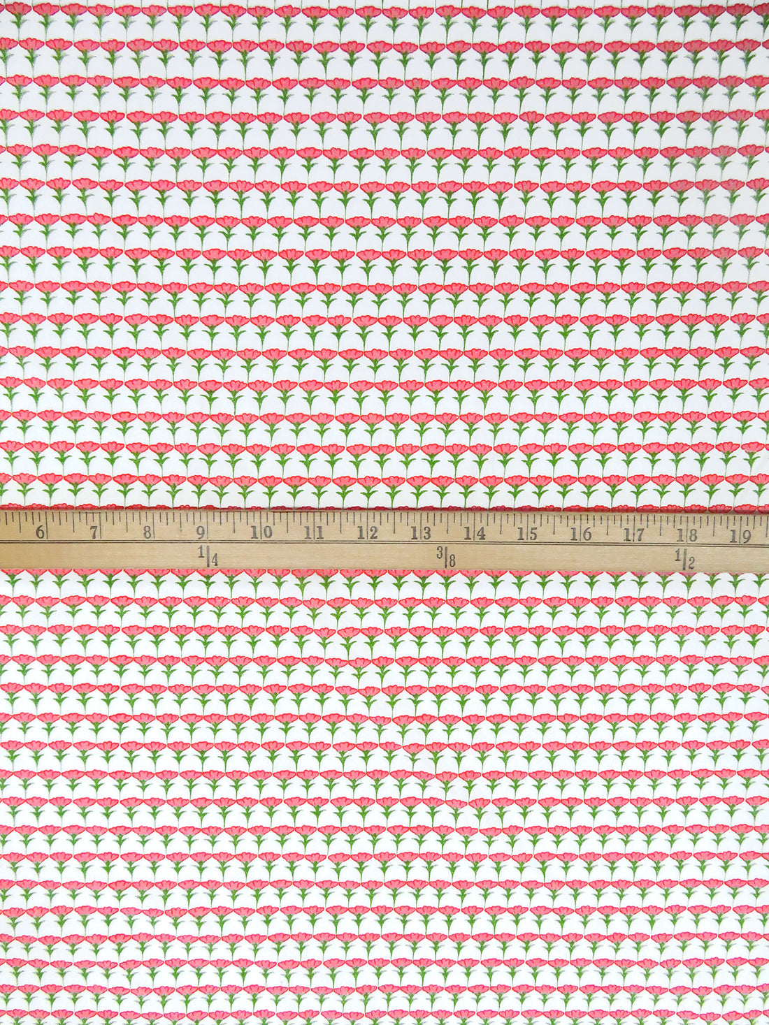 White/Fern Green/Light Coral/Multi 100% Cotton Floral Rows Print Lawn - NY Designer - 60W