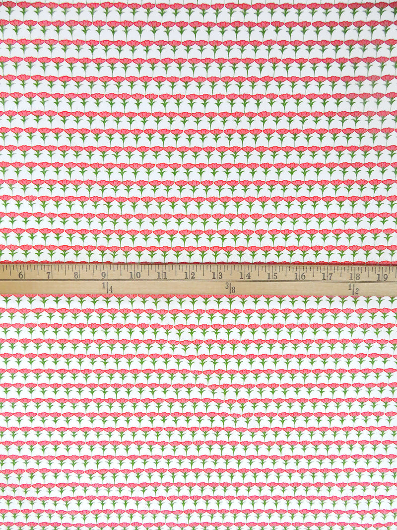 White/Fern Green/Light Coral/Multi 100% Cotton Floral Rows Print Lawn - NY Designer - 60W