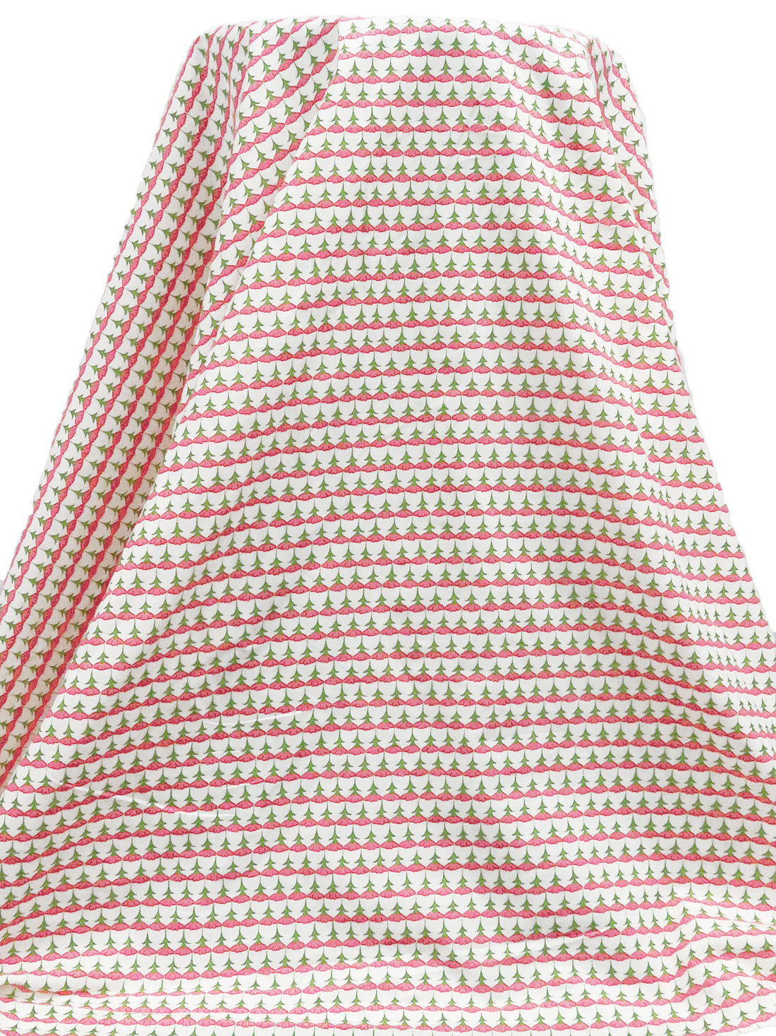 White/Fern Green/Light Coral/Multi 100% Cotton Floral Rows Print Lawn - NY Designer - 60W