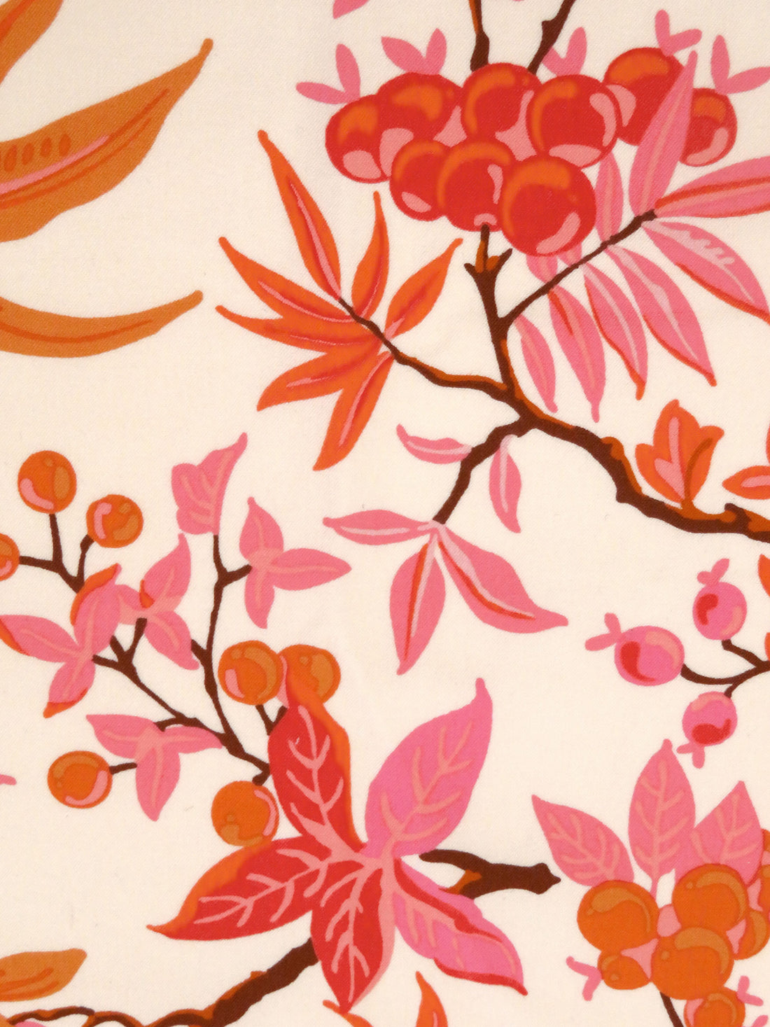 Light Apricot/Light Coral/Chocolate/Multi Rayon/Nylon/Lycra Leafy Branches Print Stretch Twill Bottom Weight Woven - NY Designer - 56W