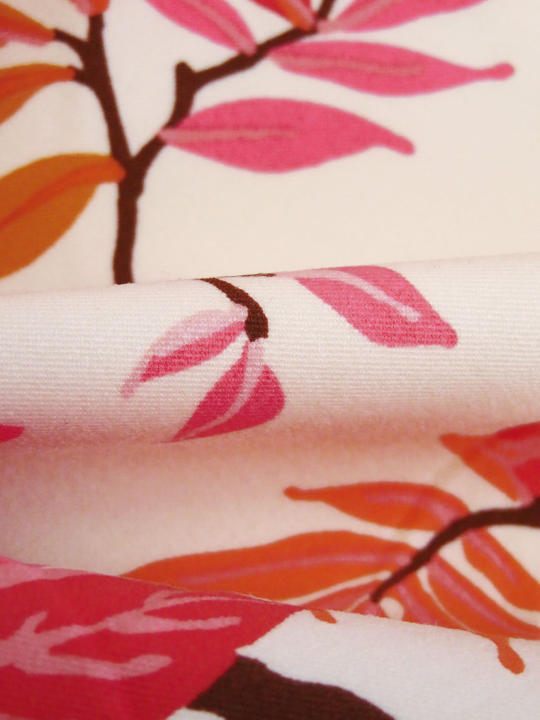 Light Apricot/Light Coral/Chocolate/Multi Rayon/Nylon/Lycra Leafy Branches Print Stretch Twill Bottom Weight Woven - NY Designer - 56W