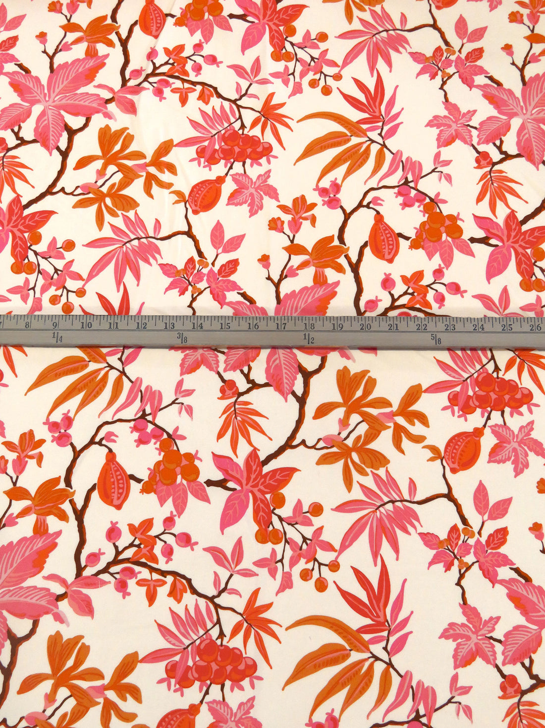Light Apricot/Light Coral/Chocolate/Multi Rayon/Nylon/Lycra Leafy Branches Print Stretch Twill Bottom Weight Woven - NY Designer - 56W