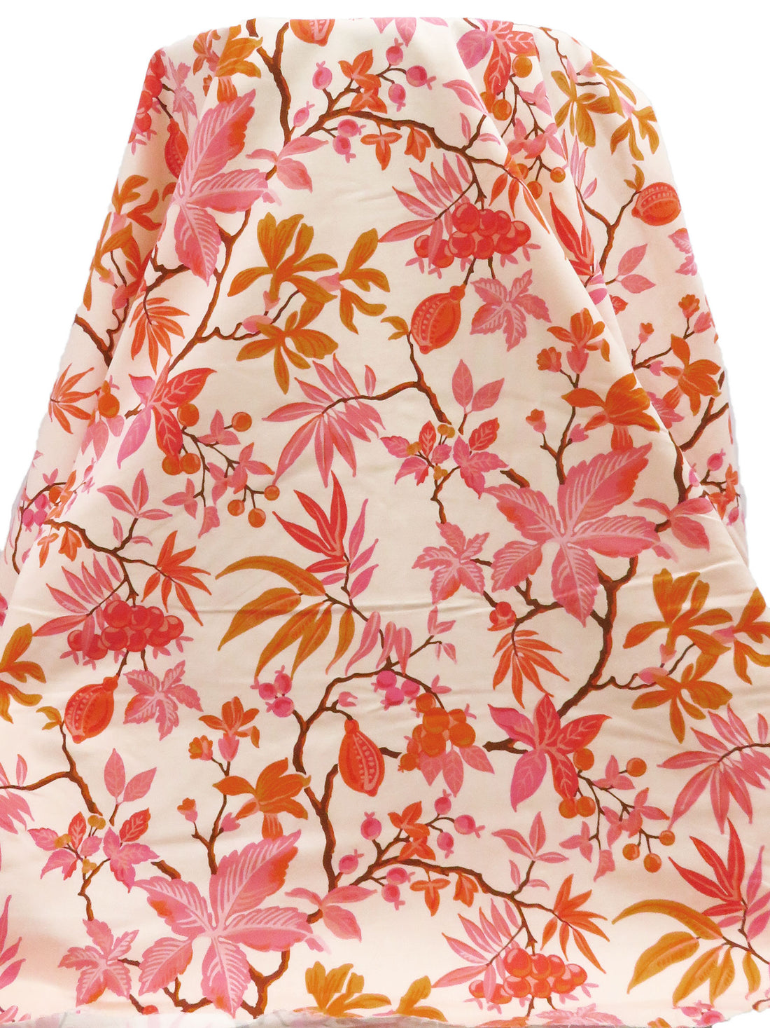 Light Apricot/Light Coral/Chocolate/Multi Rayon/Nylon/Lycra Leafy Branches Print Stretch Twill Bottom Weight Woven - NY Designer - 56W