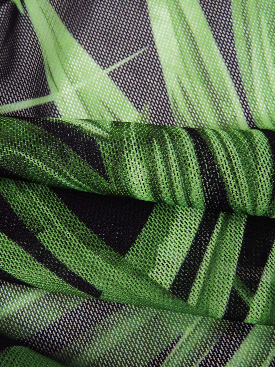 Dark Green/Light Green/Black/Multi Nylon/Lycra Tropical Leaf Print Mesh Knit 60W