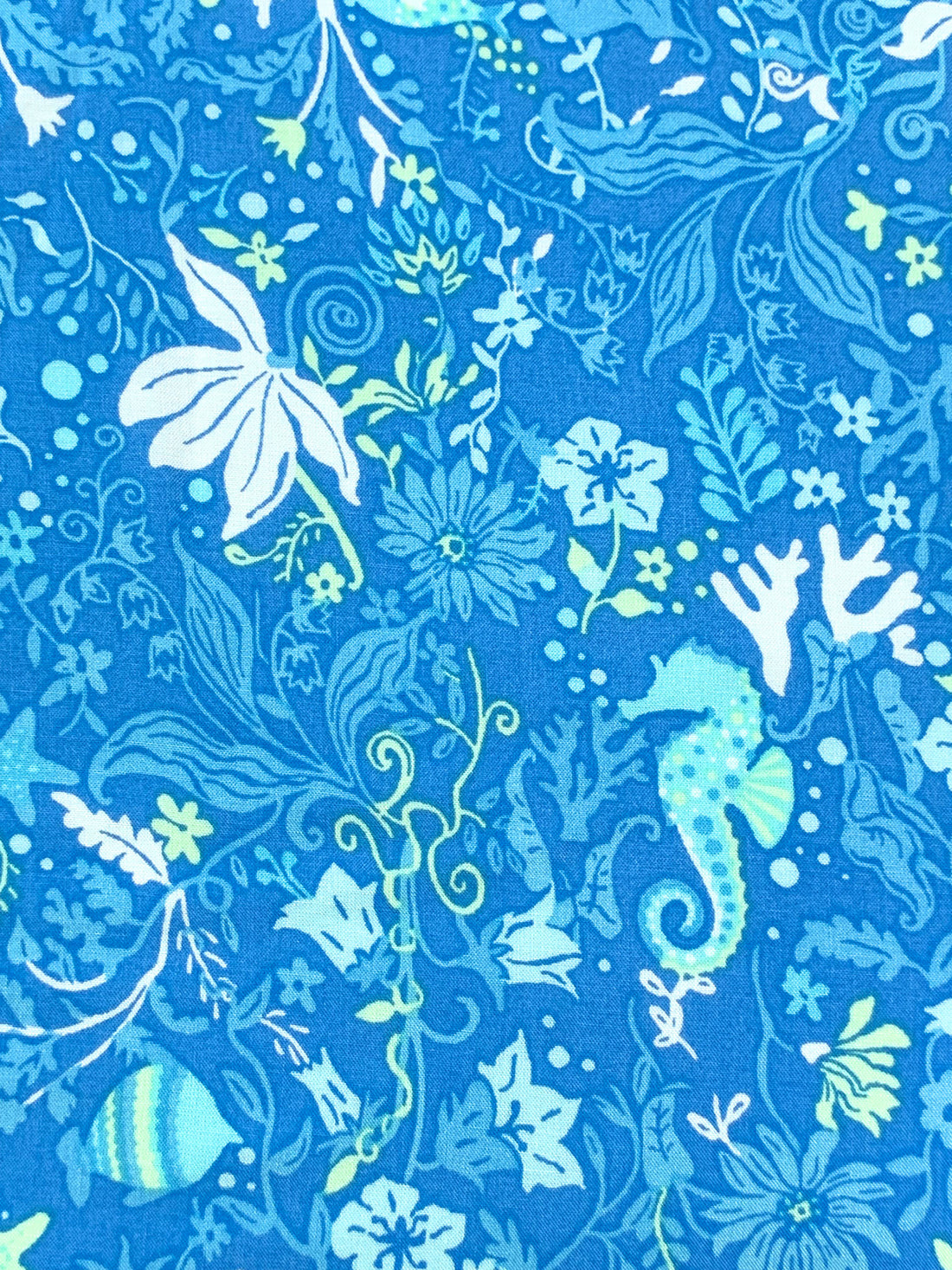 Vivid Cool Blue/Tea Green/Pale Blue/Multi 100% Rayon Deep Sea Life Print Challis - NY Designer - 56W
