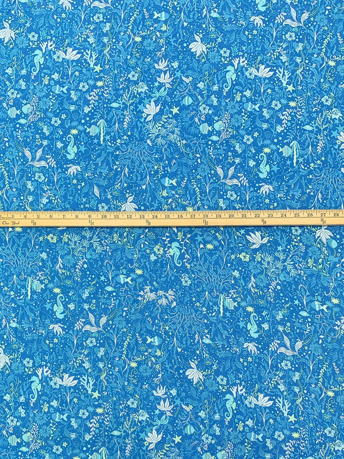 Vivid Cool Blue/Tea Green/Pale Blue/Multi 100% Rayon Deep Sea Life Print Challis - NY Designer - 56W