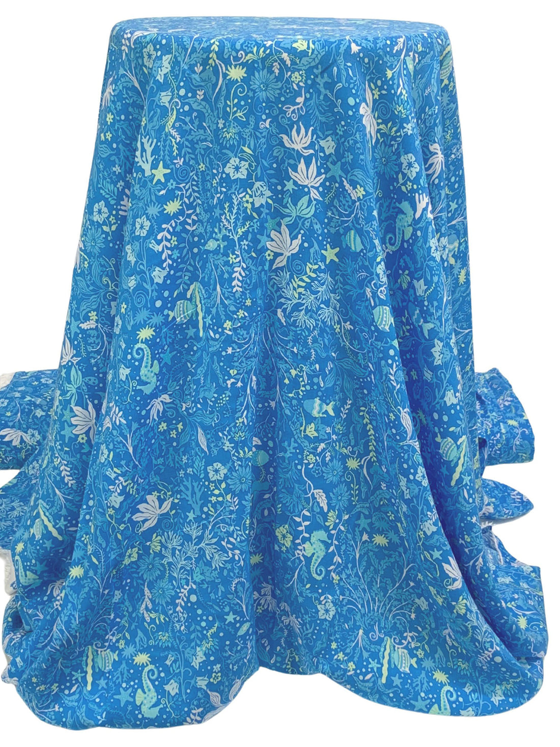 Vivid Cool Blue/Tea Green/Pale Blue/Multi 100% Rayon Deep Sea Life Print Challis - NY Designer - 56W