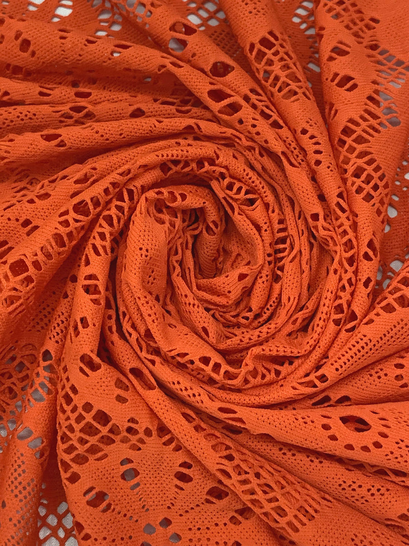 Tropical Orange Polyester/Lycra Floral Medallion Lace Knit 52W