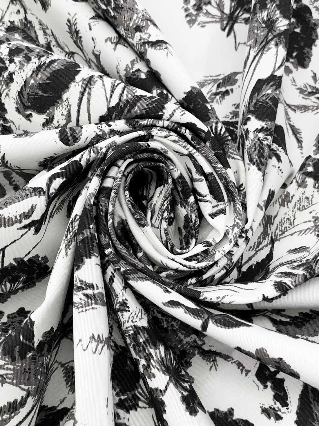 White/Gray/Black Cotton/Lycra Floral Print Stretch Twill Bottom Weight Woven - NY Designer - 56W
